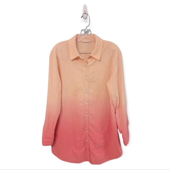 Soft Surroundings Dip Dye Ombré Top Womens Size medium Button Front Long Sleeve - Picture 2 of 7